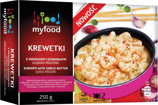 MyFood Krewetki obrane z maślanym sosem czosnkowym, glazura: 0%, 250 g