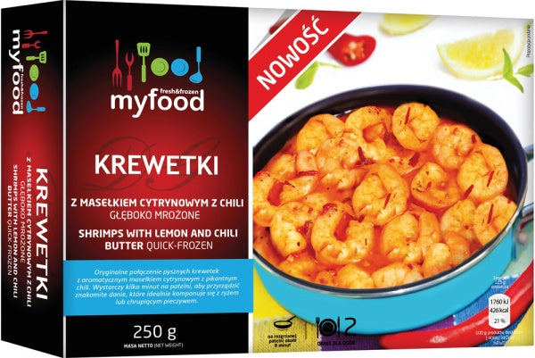 MyFood Krewetki obrane z maślanym sosem cytrynowym z chili, glazura: 0%, 250 g