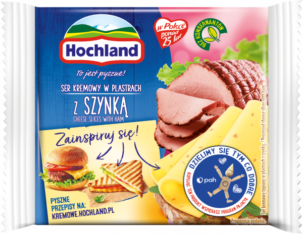 Hochland Ser kremowy w plastrach z szynką 130 g