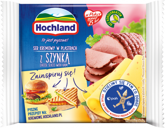 Hochland Ser kremowy w plastrach z szynką 130 g