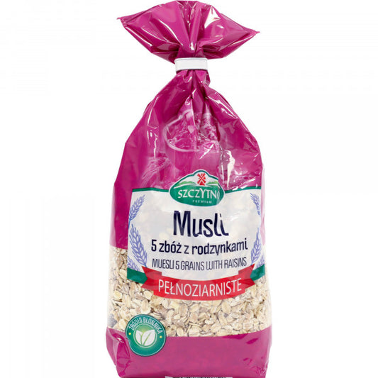 Musli Szczytno pełnoziarniste 5 zbóż z rodzynkami